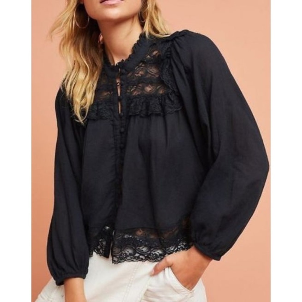 Anthropologie Akemi + Kin Callie Lace Blouse Navy